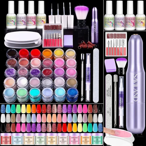 Miniatura 11 de SAVILAND - Kit de iniciación de uñas de polvo de inmersión de 49 piezas - 40 colores, polvo de inmersión de color rosa intenso, rojo, nude suave