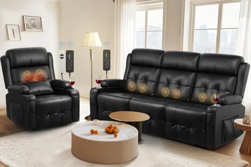 Miniatura 27 de Sofá reclinable de dos plazas, sofá reclinable de masaje de gran capacidad, silla de dos plazas para RV con espacio de almacenamiento, portavasos