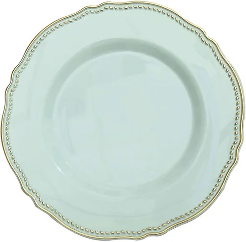 Miniatura 7 de Efavormart - Paquete de 10 platos llanos de plástico con borde festoneado negro/dorado de 9 pulgadas, platos desechables para fiestas de bodas