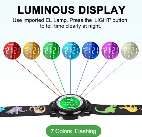 Miniatura 17 de Relojes LED impermeables para niños con alarma, juguetes para niños, regalos para niñas de 3 a 10 años