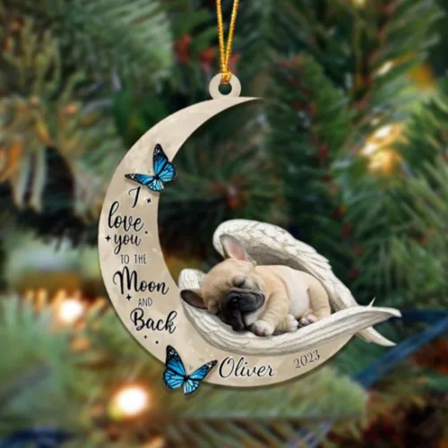 Miniatura 128 de Adorno colgante personalizado de ángel durmiendo en la luna, perro sabueso afgano, nombre personalizado, acrílico impreso en 2D plano – cumpleaños