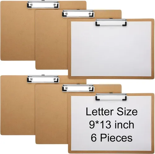 Sherr 6 portapapeles horizontales de madera grandes de 9 x 13 pulgadas con clip de perfil bajo, diseño de portapapeles de paisaje para escuela,