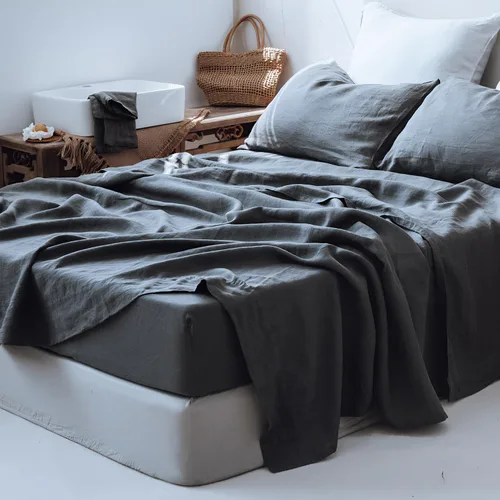 Miniatura 22 de Simple&Opulence - Juego de sábanas de 100 % lino, tamaño King, lino francés lavado, 4 piezas, transpirables; ropa de cama que incluye 1 sábana Lino