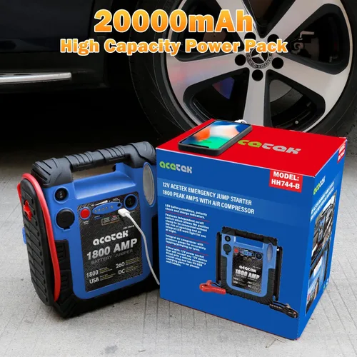 Miniatura 5 de Arrancador de 1800 amperios con compresor de aire, arrancador de batería de coche acetek inflador de neumáticos de 260 PSI, potenciador automático
