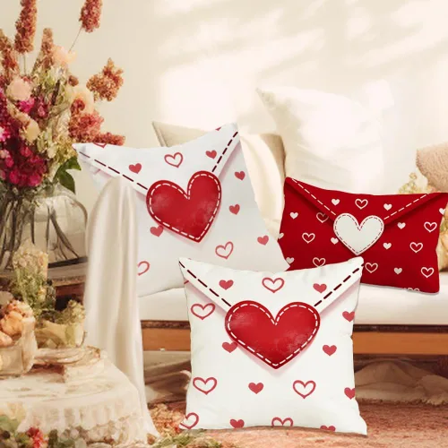 Miniatura 6 de RABUSOFA Juego de 2 fundas de almohada de San Valentín de 20 x 20 pulgadas, diseño de corazones con sobre rojo, para exteriores, decoración de San