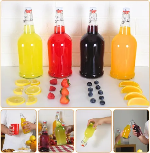 Miniatura 7 de FastRack Botellas de vidrio Swing Top de 33 onzas, paquete de 12, botellas de vidrio con tapa abatible ámbar con tapas herméticas, botellas