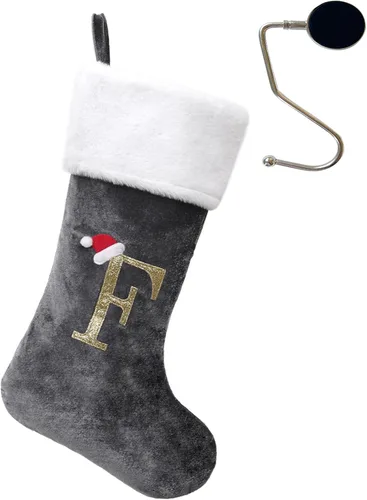 Miniatura 97 de Medias de Navidad de 20 pulgadas con monograma, letras, medias súper suaves grandes de Navidad, medias de monograma rojo para Navidad, regalo
