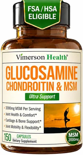 Glucosamina condroitina MSM - Suplementos articulares 3 en 1 para mujeres y hombres con sulfato de glucosamina 1500 mg, sulfato de condroitina 1200
