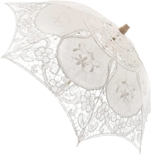 Wowagoga Sombrilla de encaje vintage de 17 x 22 pulgadas, sombrilla beige para boda, decoración y niña de las flores (L, beige)