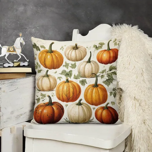 Miniatura 14 de Fundas de almohada de hojas de arce punteadas naranjas y amarillas, fundas de almohada de cosecha de temporada naranja cuadrado para sofá, sala