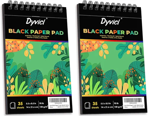 Miniatura 11 de Dyvicl Cuaderno de bocetos profesional de papel negro de 5.5 x 8.5 pulgadas, 35 hojas de papel de dibujo pesado de 150 GSM para bolígrafos de gel