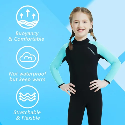 Miniatura 4 de OMGear Traje de neopreno corto de neopreno de una pieza para niños, de 0.18 pulgadas, 0.118 pulgadas, manga corta, con cremallera trasera, traje