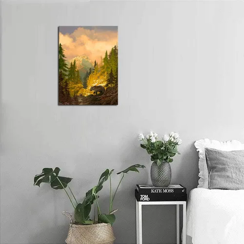 Miniatura 4 de arteWOODS Lienzo decorativo para pared, diseño de oso grizzly para dormitorio, sala de estar, bosque, montaña rocosa, moderno, lienzo, impresiones