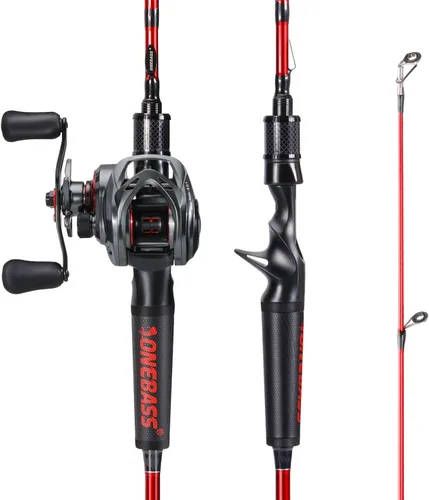 Miniatura 10 de One Bass Combo de caña de pescar y carrete, IM7 grafito 2 piezas en blanco para baitcasting, caña de pescar giratoria con mango de superpolímero