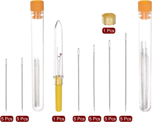 Miniatura 3 de HARFINGTON Agujas de coser de ojo grande, aguja de hilo de bordar de acero inoxidable, agujas de tejer hechas a mano, aguja de cuero, agujas