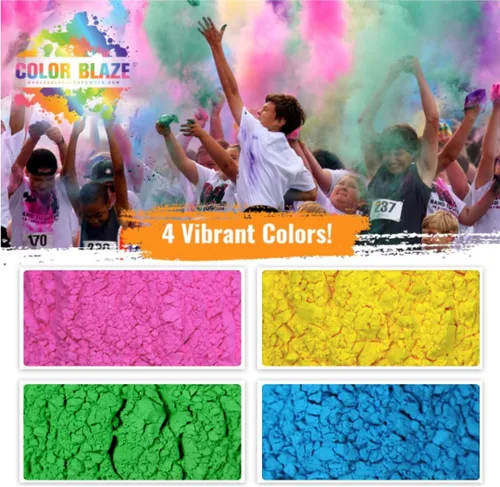 Miniatura 2 de Color Blaze Color Run Powder – 5 libras de cada color – Rosa, azul, verde, amarillo – Polvo de color no tóxico, lavable – Paquete de 4 bolsas – 20
