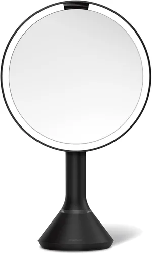Miniatura 11 de simplehuman Espejo con sensor, espejo de maquillaje iluminado con aumento (5X), espejo redondo de 8 pulgadas con lupa con luces, inalámbrico, acero