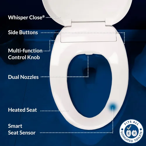 Miniatura 3 de Bio Bidet BB500 Asiento de Bidé Eléctrico Calentado con Lavado de Agua Caliente, Luz Nocturna, Diseño de Bajo Perfil, Alargado