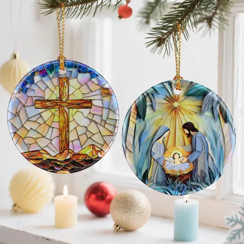 Miniatura 4 de Adorno de Cruz Católica, Adornos de Navidad Cristianos, Adornos de Árbol de Navidad, Decoración Religiosa de Vacaciones Regalos para Cristianos