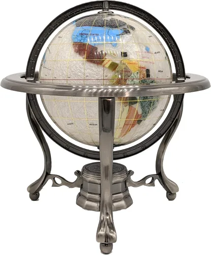 Miniatura 2 de Unique Art - Globo de mundo con forma de remolino de perlas puras de 10 x 6 pulgadas con trípode plateado