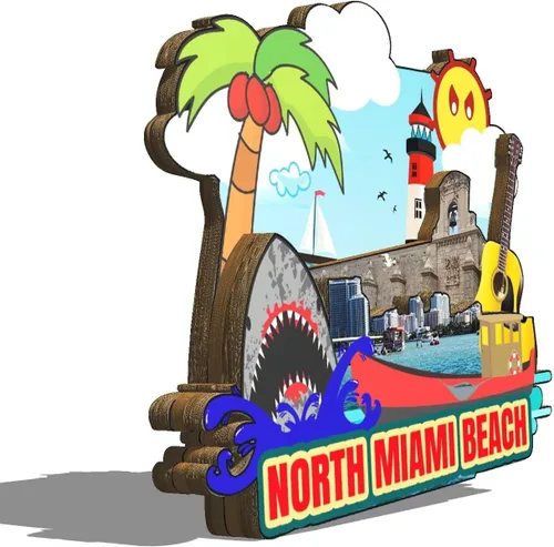 Miniatura 2 de Imán de nevera del norte de Miami Beach Florida USA Imán de madera 3D Monumentos de viaje coleccionables, recuerdos decorativos hechos a mano - 2