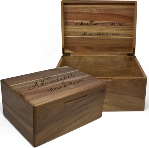 Miniatura 70 de Caja de madera grabada personalizada grande – Caja de recuerdo de madera de acacia con mensaje oculto personalizado, cajas de memoria de nogal