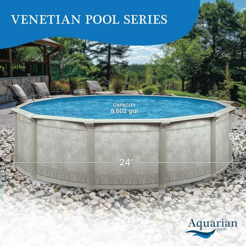 Miniatura 3 de Aquarian - Piscina para exteriores con marco de acero por encima del nivel del suelo, redonda, 24 x 52 pulgadas, veneciana Veneciano