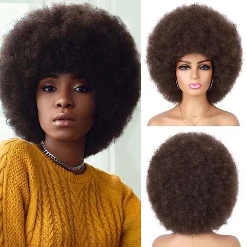 Miniatura 10 de G&T Wig Pelucas rizadas afro de los años 70 para mujeres negras, sin pegamento y suaves pelucas afro negras grandes, con volumen y suaves de aspecto