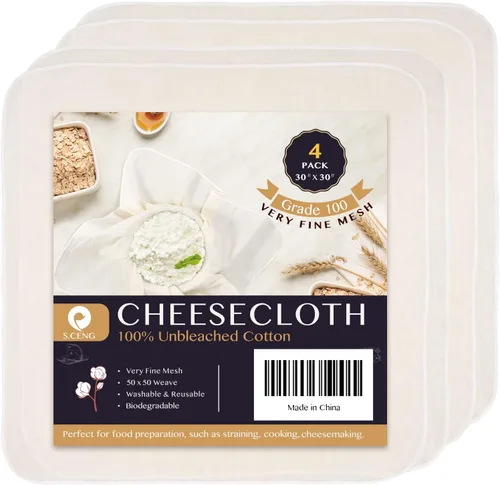 Miniatura 13 de Paño de queso precortado, 15 x 15 pulgadas, paquete de 4, grado 100, paño de queso ultra fino para colar y cocinar, paño de muselina de algodón 100%