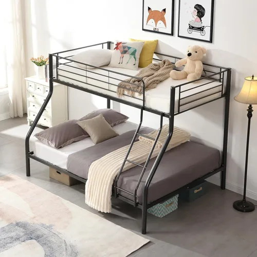 Miniatura 8 de EMKK Litera de metal de tamaño matrimonial sobre matrimonial, litera de tamaño matrimonial con barandilla de seguridad y escaleras, diseño que