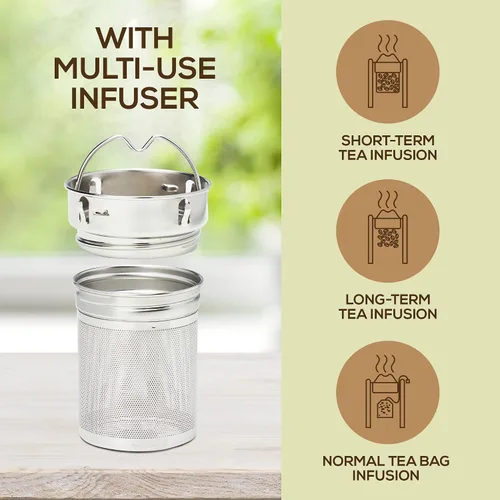 Miniatura 7 de LeafLife Botella de Té de Bambú Premium para Té Suelto - Botella Infusora de Té - Regalos de Té - Botella de Agua Aislada/Vaso de Café/Té - Set