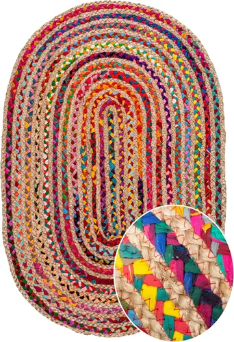 Miniatura 7 de Savi Home Farmhouse - Alfombra Chindi de algodón de yute de 4 x 6 pulgadas, ovalada, multicolor, tejida a mano, alfombra trenzada para sala