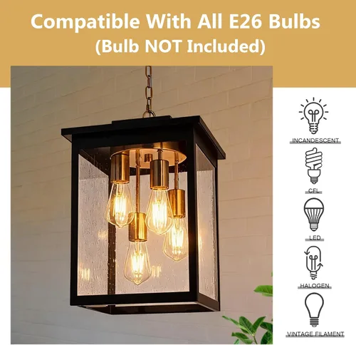 Miniatura 45 de TODOLUZ Lámpara Colgante de Exterior de 3 Luces Negra, Linterna Colgante Exterior Ajustable Luz de Porche