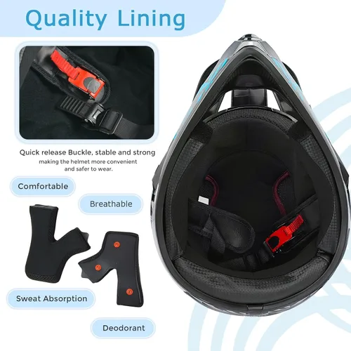 Miniatura 5 de Cascos de Dirt Bike para Jóvenes de Moda para Niños, Motocross, Motocicleta, BMX, ATV, Todoterreno, Cuatro Ruedas, Cascos Integrales para Bicicleta