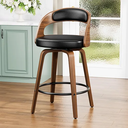 Miniatura 2 de YaFiti Taburetes de bar, taburetes de bar de 26 pulgadas de altura de mostrador con patas de madera curvada, taburetes giratorios con respaldo