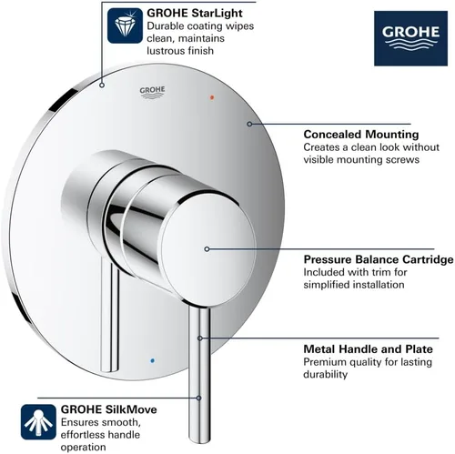 Miniatura 3 de GROHE 14468000 Concetto Kit de embellecedor de válvula de ducha con cartucho de equilibrio de presión, cromo Starlight Estrella Cromo Claro