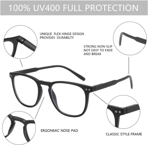 Miniatura 5 de BLUEMOKY Gafas de lectura para mujeres y hombres, lentes de bloqueo de luz azul, paquete de 2, lectores de computadora, bisagra de resorte Cuadrado