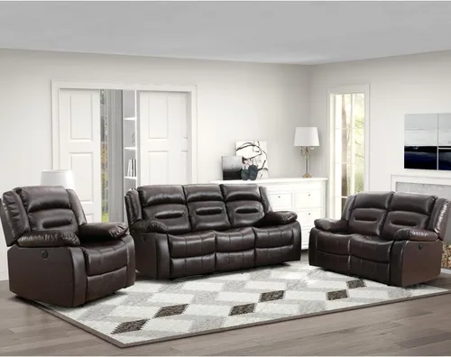 Miniatura 7 de EBELLO Sofá Reclinable Eléctrico de Piel Sintética para Dos Personas, Juego de Sofá Reclinable de 3 Asientos, Juego de Sillón Sofá Reclinable Marrón