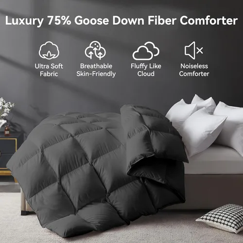 Miniatura 2 de L LOVSOUL Edredón orgánico de 75% plumón de ganso tamaño matrimonial, 850+FP,1200TC, extra esponjoso, lujoso, ultra suave para todas las estaciones
