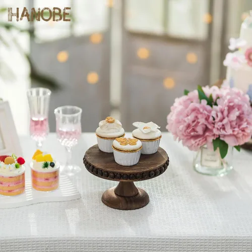 Miniatura 2 de Hanobe Soporte para Tartas de Madera Pequeño: Soporte de Pedestal para Cupcakes de 8 Pulgadas, Elevador de Exhibición de Postres Rústico Envejecido