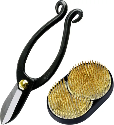 Wazakura Kit de herramientas Ikebana fabricado en Japón, tijeras Ikenobo + soporte para flores Kenzan de sol y luna, juego de arreglos florales