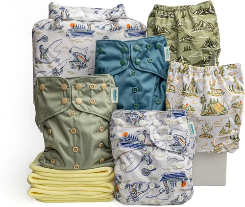 Miniatura 15 de Kinder Juego de 5 pañales de tela reutilizables para bebé, estilo bolsillo, camiseta atlética que absorbe la humedad, recién nacido a orinal 7-60