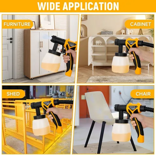 Miniatura 6 de Hoteche Pulverizador de pintura eléctrico HVLP de 700 W Contenedor de 27.1 fl oz, boquilla de 0.098 in, flujo de 33.8 fl oz/min, manguera de 9.8 ft