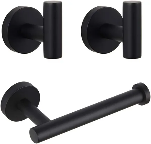 GERZWY Moderno juego de accesorios de baño de 3 piezas, soporte para papel higiénico y 2 ganchos para toallas, montaje en pared, acero inoxidable