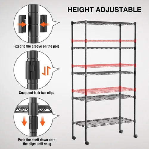 Miniatura 7 de FDW Estantes de almacenamiento ajustables, unidad de estantería de alambre de 5 niveles, estantes de metal resistente con ruedas, 14 pulgadas