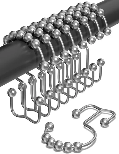 Ganchos para cortina de ducha a prueba de óxido (juego de 12) – Anillos de cortina de ducha de acero inoxidable – Bolas antideslizantes para un