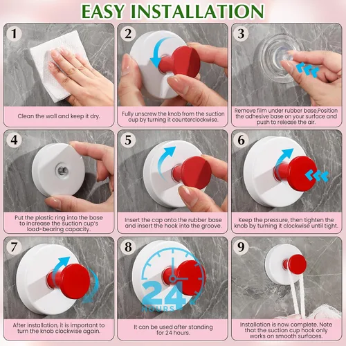Miniatura 7 de Ganchos de Ventosa para Ducha Sin Taladro, Ganchos de Baño para Toallas, Batas, Esponja Vegetal Montables en Paredes de Baño, Cocina, Vidrio, Azul