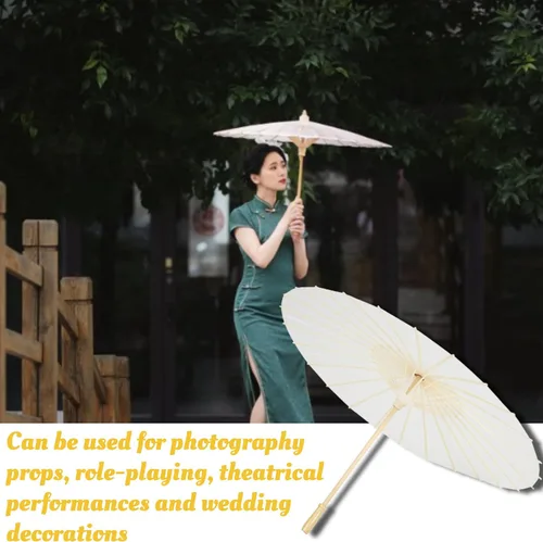 Miniatura 3 de Paraguas de papel paraguas aceitado de papel blanco para bricolaje arte chino paraguas de danza clásico sombrilla oriental con mango de madera