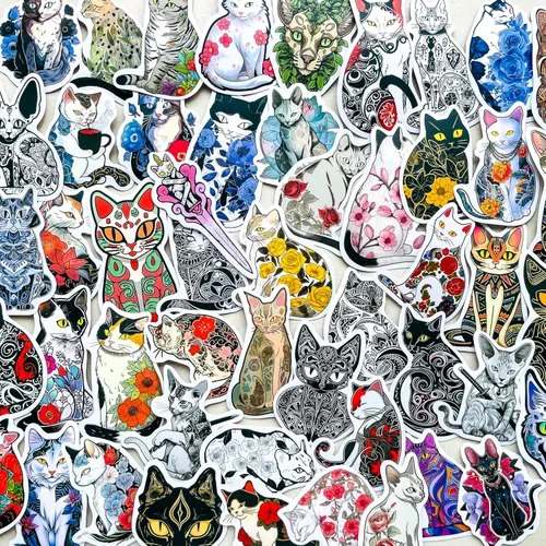 Miniatura 7 de 60 piezas de calcomanías de gatos y libros - Lindas calcomanías de vinilo impermeables de gatitos para amantes de los libros, lectores, álbumes