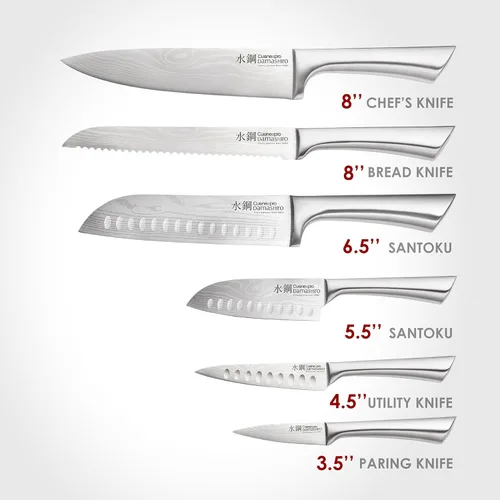 Miniatura 2 de Cuisine: pro Damashiro - Bloque de cuchillos (Kumi, juego de 7 cuchillos de chef) – Cuchillo de acero japonés – Bloque magnético para cuchillos